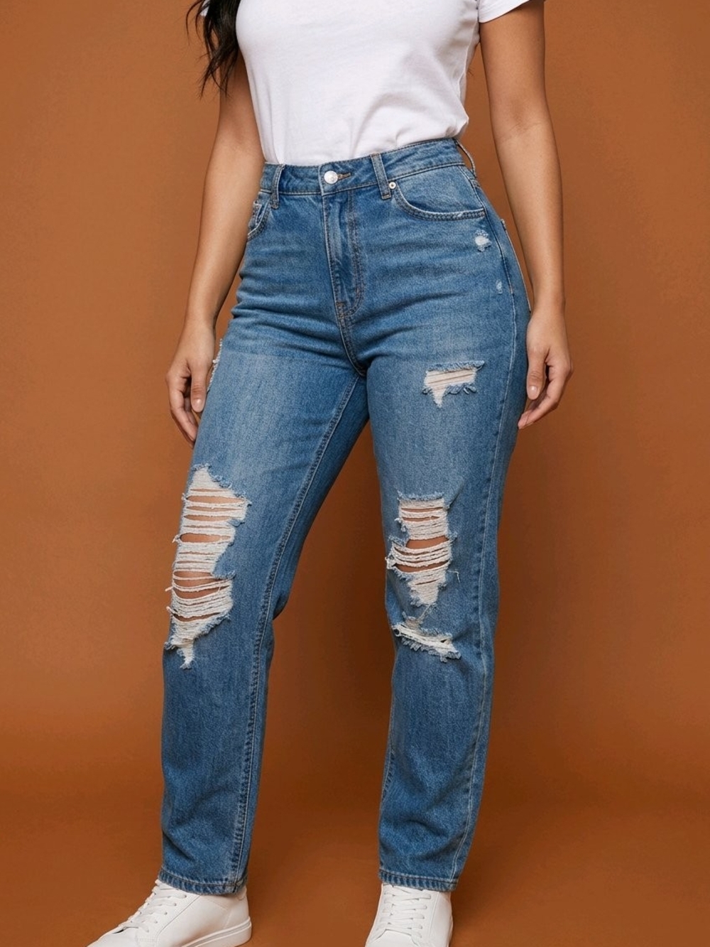 wild fable Distressed High-Rise Blue Mom Straight Jeans